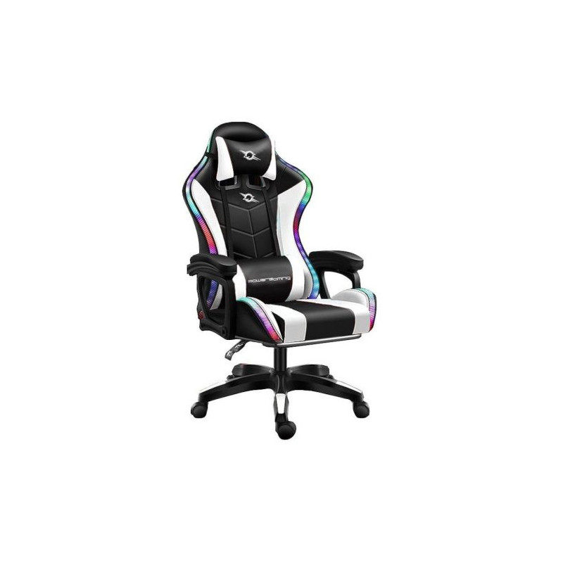 Silla Gaming POWERGAMING - Diseño Ergonómico · Luces RGB · Blanco/Negro