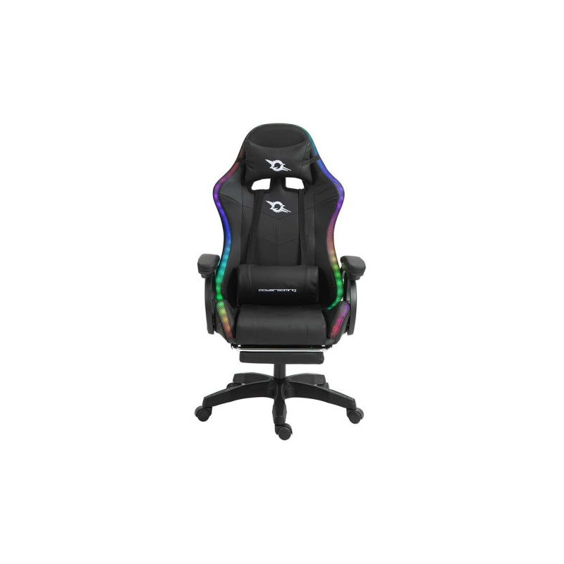 Silla Gaming POWERGAMING - Diseño Ergonómico · Reposapies · Luces RGB · Negro