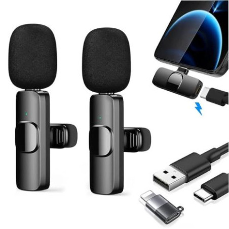 Pack 2 Micrófono Inalámbrico para Smartphone AWESKMOD - USB Tipo C · Adaptador Lightning