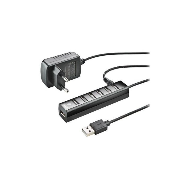 HUB USB 2.0  con Alimentación Externo 7xUSB - Negro