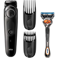 Cortapleos con Bateria BRAUN Beardtrimmer Series 3000 - 2 Accesorios · Con Gillette F5 ProGlide · Negro