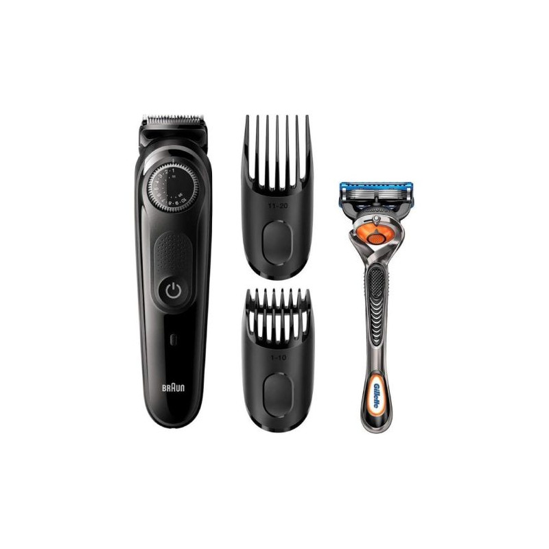 Cortapleos con Bateria BRAUN Beardtrimmer Series 3000 - 2 Accesorios · Con Gillette F5 ProGlide · Negro