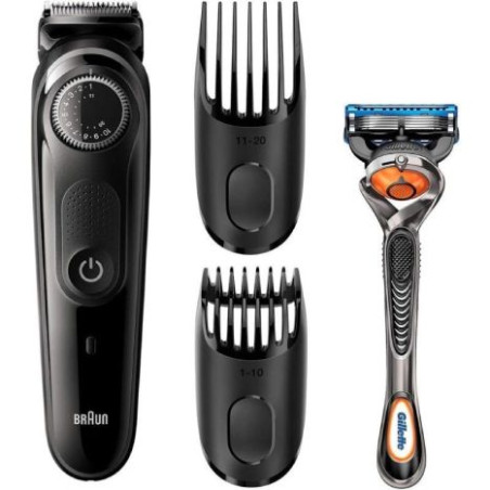 Cortapleos con Bateria BRAUN Beardtrimmer Series 3000 - 2 Accesorios · Con Gillette F5 ProGlide · Negro