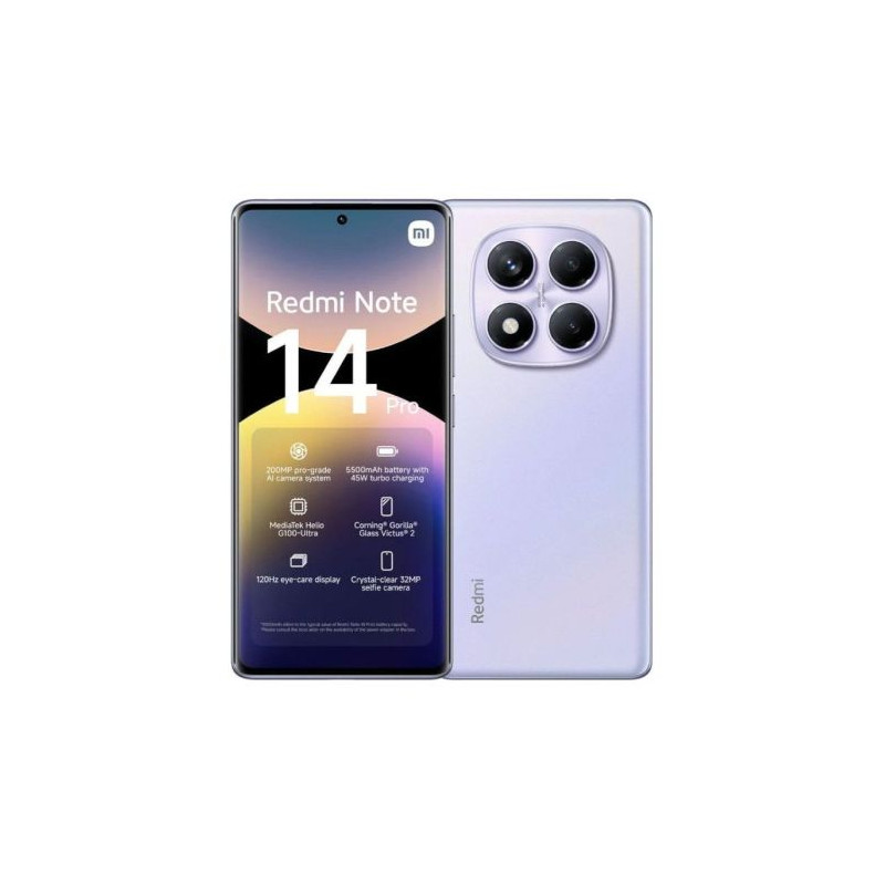 Smartphone XIAOMI Redmi Note 14 Pro -Helio G100 · 6.67 FHD+ · 8GB · 256GB · Android · Purpura