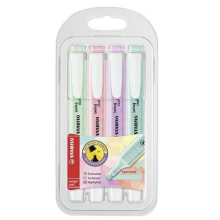 Subrayador Fluorescente STABILO  275/4-08-1 - /4mm · Colores Pastel · 4 Unidades