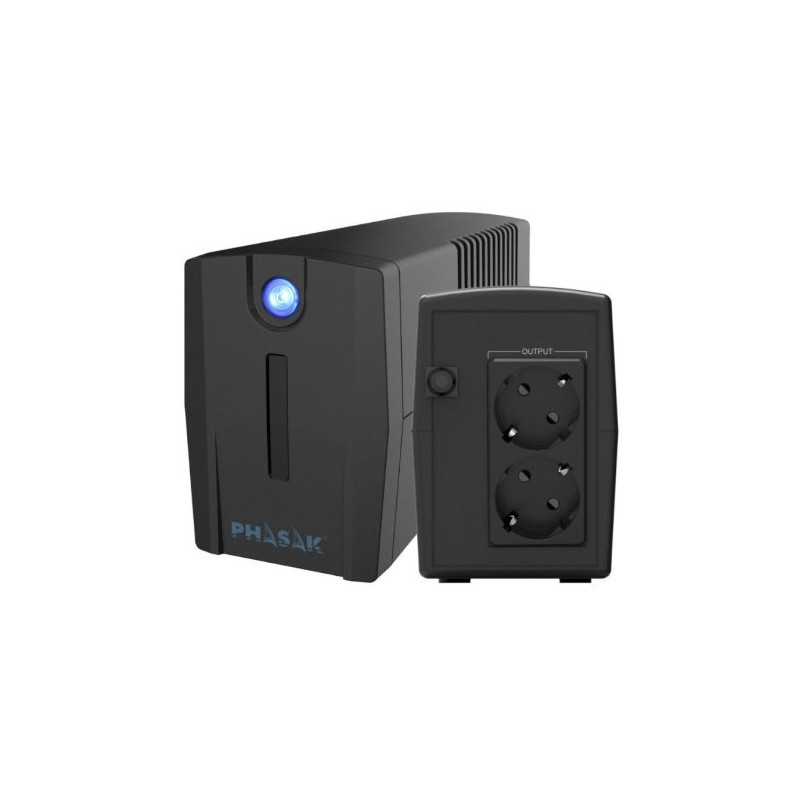 SAI Línea Interactiva PHASAK PH 7288 - 480W · 2xSchuko · Negro