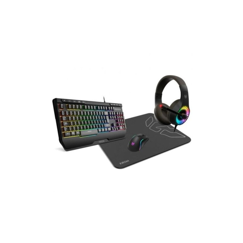 Pack Gaming KROM Kenya - Teclado RGB · Ratón Optico · Alfombrilla · Auriculares Diadema
