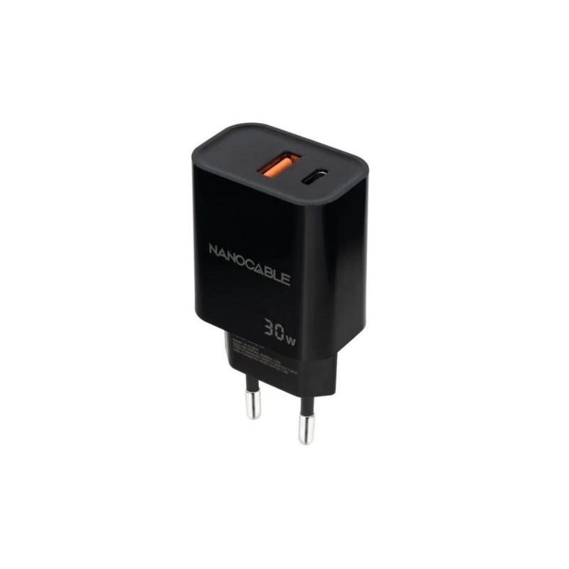 Cargador de Pared NANOCABLE - 30W · USB Tipo C · USB · Negro