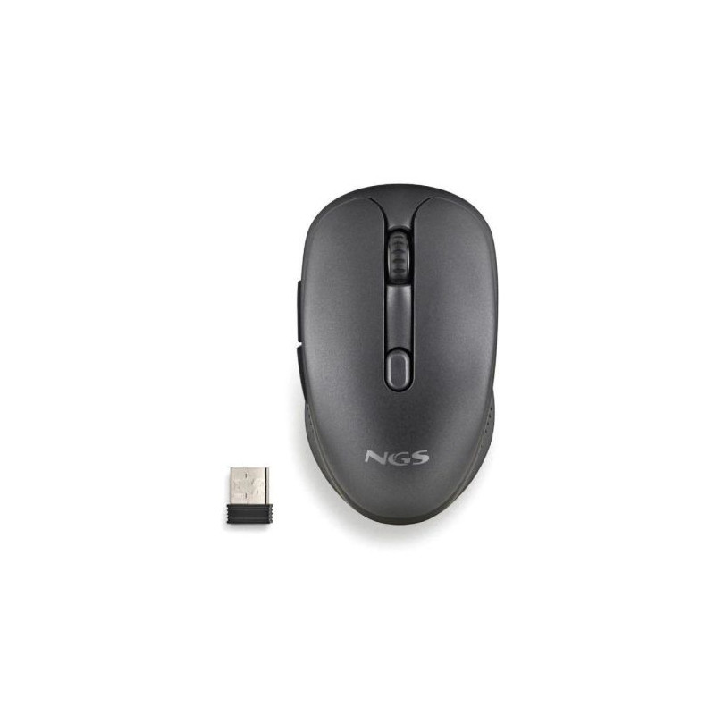 Ratón Inalámbrico Recargable Ergonomico NGS Evo Rust - USB · 1600DPI · Silencioso · Negro