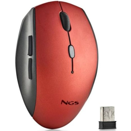 Ratón Inalámbrico Ergonomico NGS Bee -USB · 1600DPI · Rojo