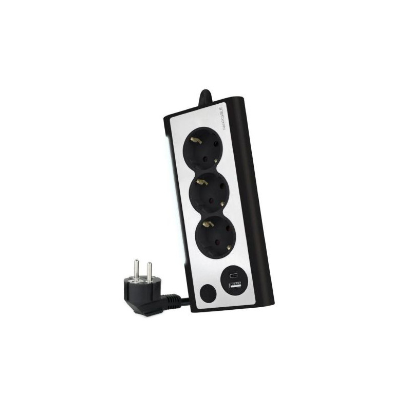 Regleta con Interruptor NANOCABLE - 3xSchuko · 1xUSB · 1xUSB Tipo C · 1.5m · Negro
