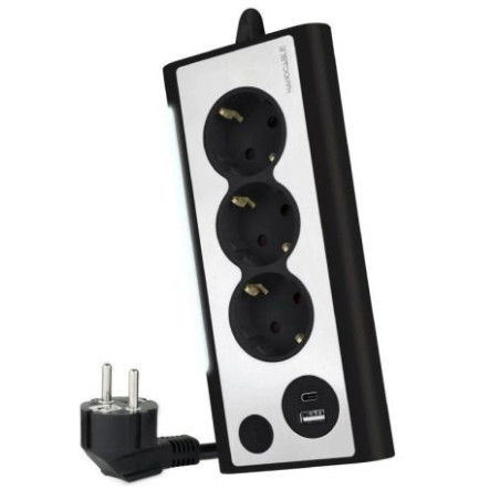 Regleta con Interruptor NANOCABLE - 3xSchuko · 1xUSB · 1xUSB Tipo C · 1.5m · Negro