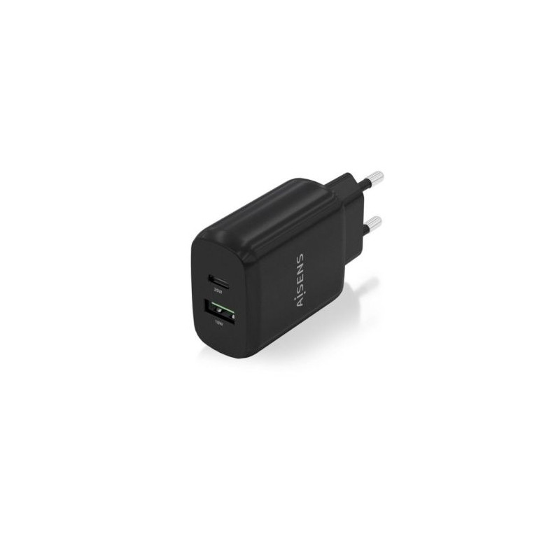 Cargador de Pared AISENS A110-0759 - 25W · 1xUSB · 1xUSB Tipo C · Negro