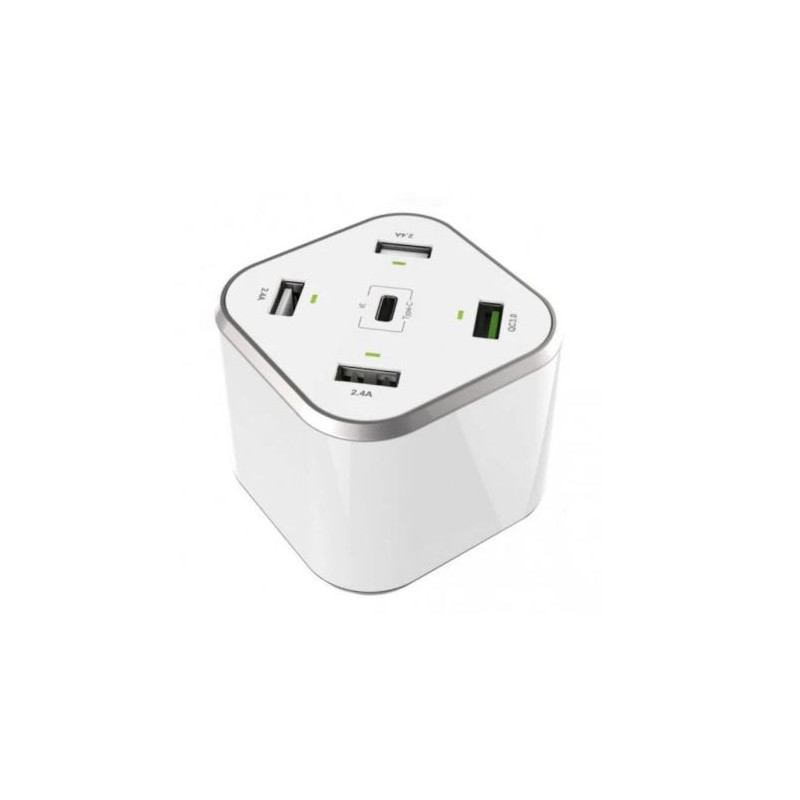HUB de Carga AISENS ASCH-5PQC-W - 48W · UCB Tipo C · 4xUSB · Blanco