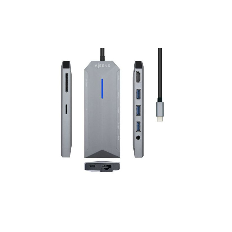 HUB USB Tipo C 3xUSB 3.0 1xRJ45 1xLector SD 1xHDMI - 0.15m · Gris