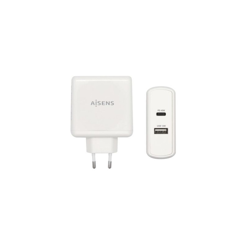 Cargador de Pared AISENS ASCH-2PD45A-W - 57W · USB 2.0 · USB Tipo C · Blanco