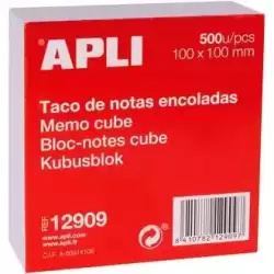 12909 APLI TACO DE NOTAS ENCOLADAS 500H 100X100MM BLANCO