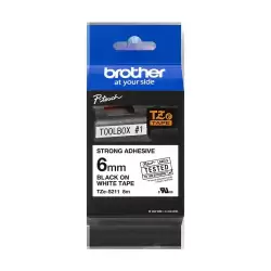 TZES211 BROTHER CINTA ROTULADORA LAMINADA SUPER ADHESIVA TEXTO NEGRO SOBRE BLANCO - 6MMX8M