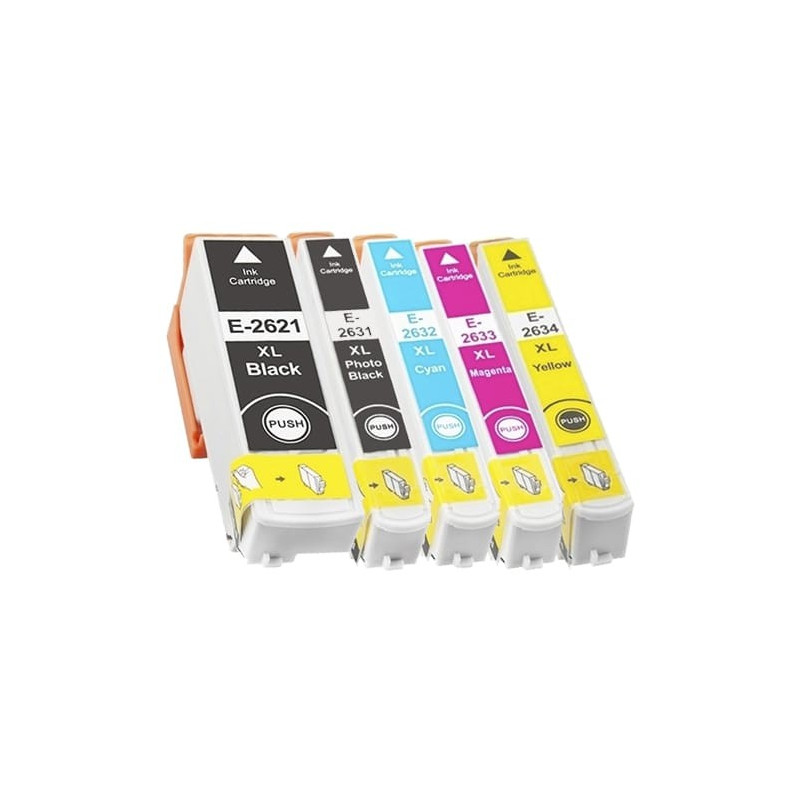 Multipack 5 cartuchos de tinta  Alternativo EPSON NEGRO (X1) / PH NEGRO (X1) / CIAN (X1) / MAGENTA (X1) / AMARILLO (X1) E2621...