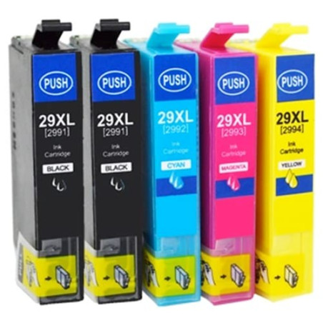 Multipack 5 cartuchos de tinta  Alternativo EPSON NEGRO (X2) / CIAN (X1) / MAGENTA (X1) / AMARILLO (X1) E2991 (x2) / E2992 (x...