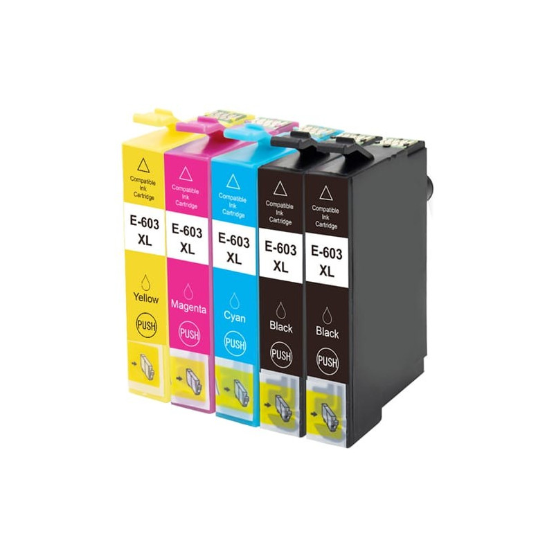 Multipack 5 cartuchos de tinta  Alternativo EPSON NEGRO (X2) / CIAN (X1) / MAGENTA (X1) / AMARILLO (X1) E603XLBK (x2) / E603X...