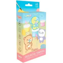 KW507P JOVI TÉMPERA KAWAII ESTUCHE 6 BOTES 35ML + PINCEL COLORES SURTIDOS PASTEL