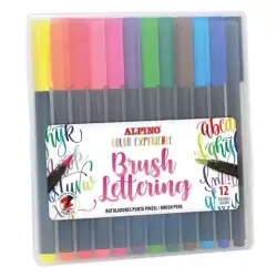 AR001054 ALPINO ROTULADORES BRUSH LETTERING EXPERIENCE PUNTA PINCEL COLORES SURTIDOS ESTUCHE 12 UD