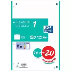 400158057 OXFORD RECAMBIO CLASSIC 120 HOJAS A4 SUELTAS 90GR 5X5MM 4 TALADROS 1 BANDA COLOR ICE MINT