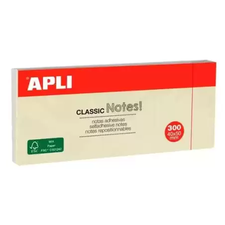 10977 APLI BLOC NOTAS ADHESIVAS CLASSIC REPOSICIONABLES BLOCS DE 100H 40X50 AMARILLO -BLISTER 3 TACOS-