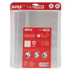 16913 APLI FORRO DE LIBROS CON SOLAPA AJUSTABLE 290MM PP 75 MICRAS BLÍSTER 5 UD