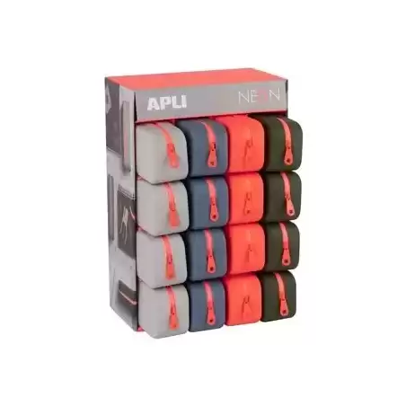 19913 APLI ESTUCHE DE SILICONA NEON RECTANGULAR EXPOSITOR DE 16 C/SURTIDOS